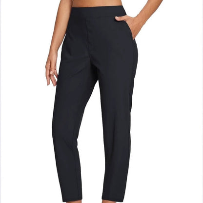 Pantalon élastique à taille haute avec poches zippées pour femmes