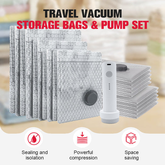 Ensemble de sacs de rangement sous vide de voyage avec pompe portable