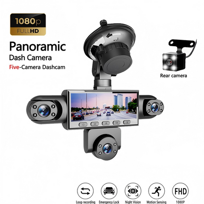 📢📢40% DE RÉDUCTION !! ⏰Caméra Embarquée HD 1080p Multi-Objectifs – 5 Angles, Vision Nocturne, Détection Collision, Surveillance Stationnement 24h/24 🚗