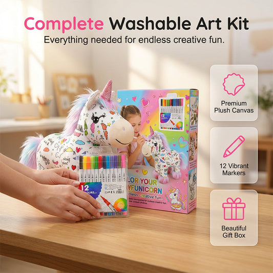 🦄🎨🧸 OFFRE LIMITÉE 50% DE RÉDUCTION! Kit de peluche licorne à colorier soi-même – Colorez votre propre peluche douce, peintures et pinceau inclus, créez un ami pastel unique – Parfait pour enfants, ados et âmes créatives 🌈✨