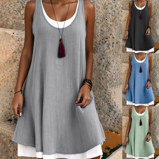 💃 50 % DE RÉDUCTION EN CE MOMENT ! 💐Robe débardeur décontractée, ample et sans manches, au look superposé pour femme