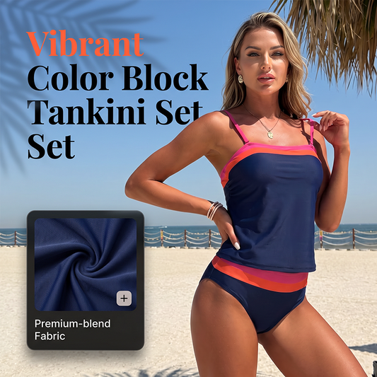 Ensemble Tankini Deux Pièces Femme Color Block Style Conservateur