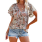 Blouse Florale Décontractée à Col en V pour Femme