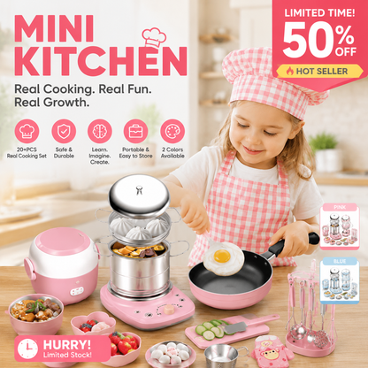 🎁Meilleur Cadeau pour Enfant🍳Mini Cuisine Jouet de Vraie Cuisine pour Enfants – Coffret 22 Pièces